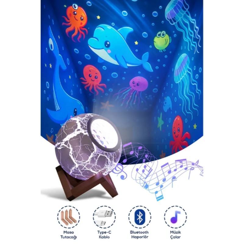 Bluetooth Özellikli Desenli Projektör Gece Lambası 