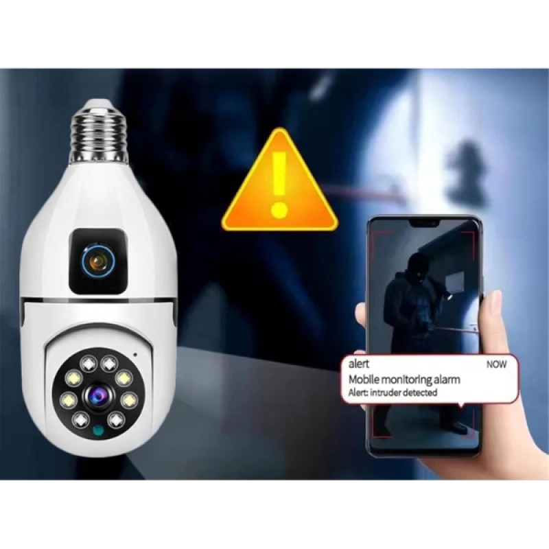 Çift Lensli Duy Girişli Kablosuz Ampul Kamera 