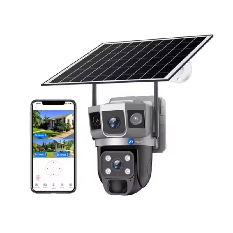Güneş Enerjili Çift Lens Dış Mekan Güvenlik Kamerası 