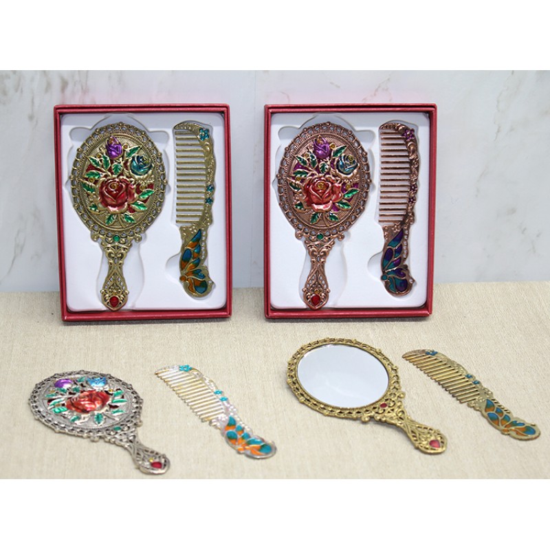 Gül Tasarımı Ayna Ve Tarak Seti Küçük Boy 