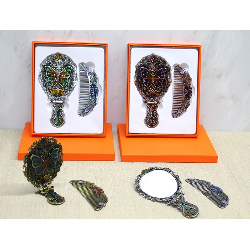 Kelebek Katlanabilir Ayna Ve Tarak Seti Orta Boy 