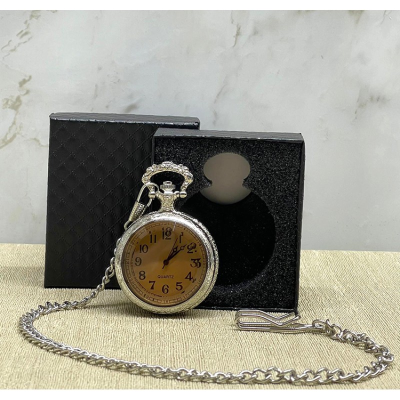 Özel Kutulu Camlı Gümüş Köstekli Saat 