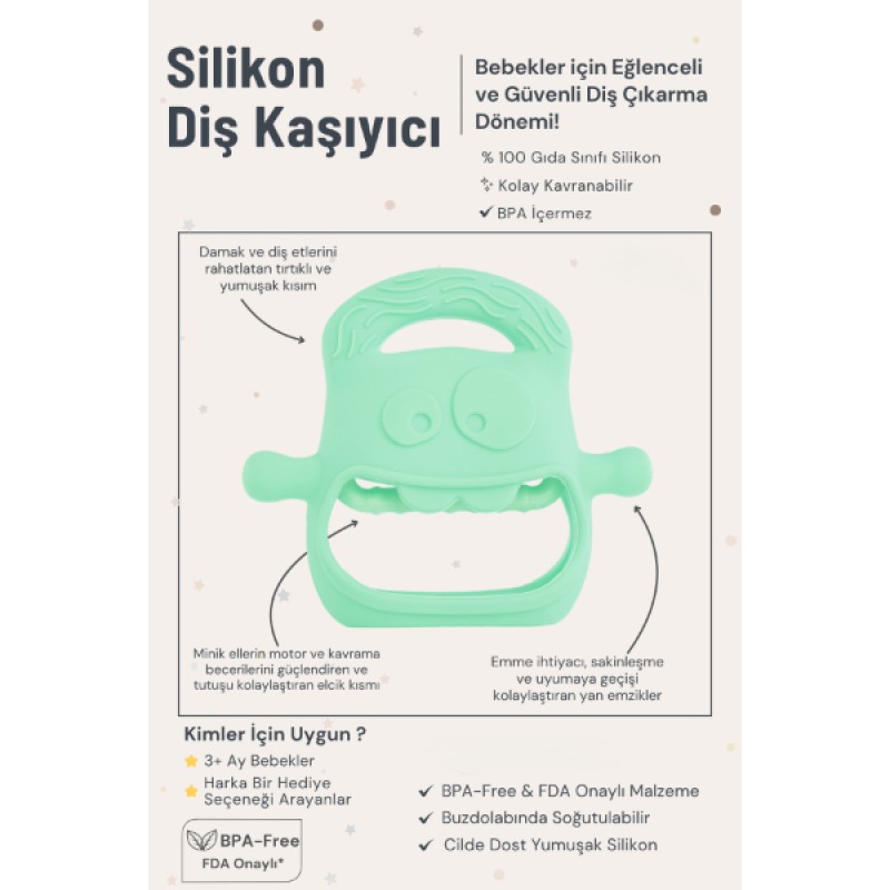 Açık Yeşil Bebek Silikon Diş Kaşıyıcı Açık Yeşil Bebek Silikon Diş Kaşıyıcı