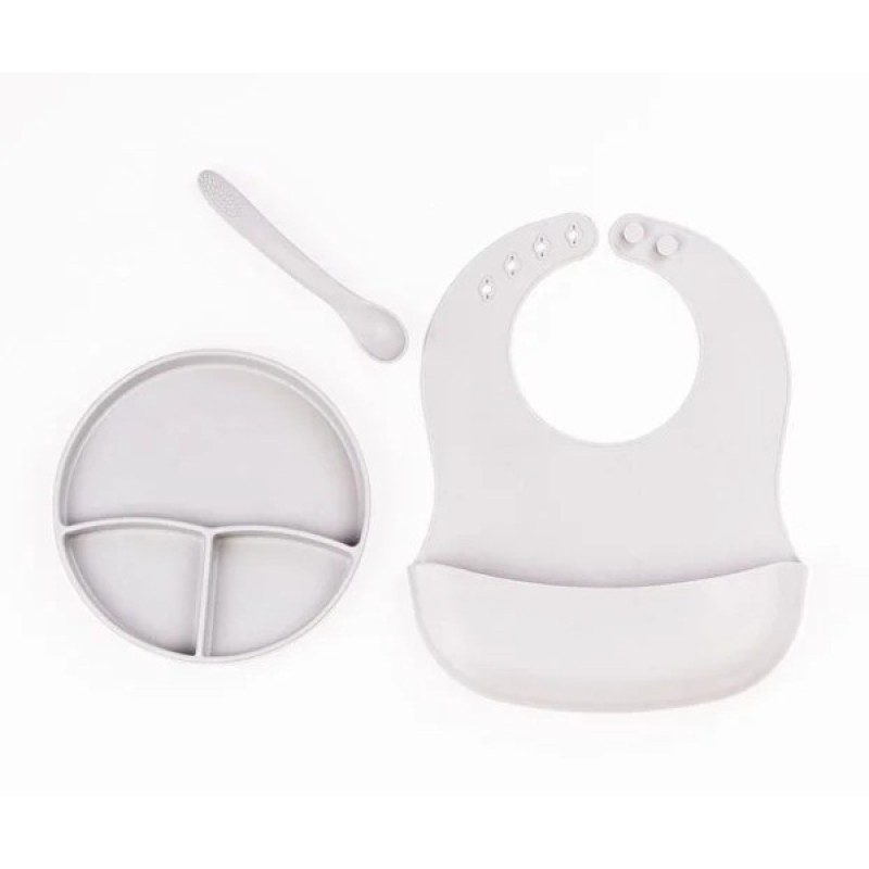 Gri 3’lü Silikon Yemek Seti – Önlük + Diş Kaşıyıcılı Kaşık + Vakumlu Tabak Gri 3’lü Silikon Yemek Seti – Önlük + Diş Kaşıyıcılı Kaşık + Vakumlu Tabak