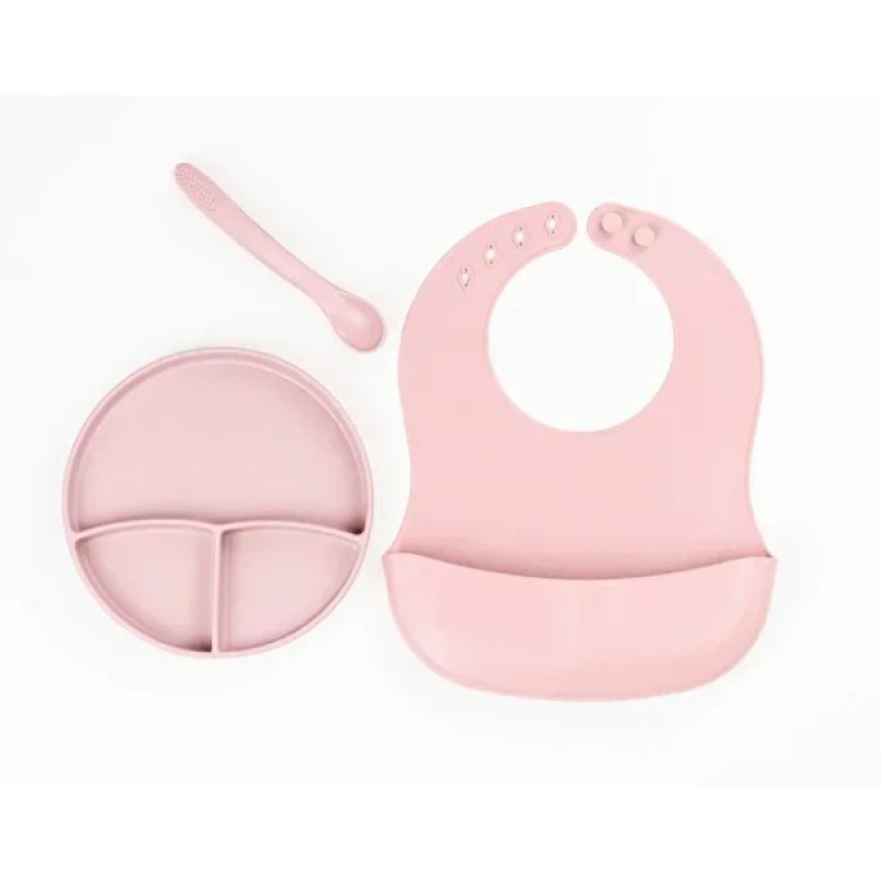 Pembe 3’lü Silikon Yemek Seti – Önlük + Diş Kaşıyıcılı Kaşık + Vakumlu Tabak Pembe 3’lü Silikon Yemek Seti – Önlük + Diş Kaşıyıcılı Kaşık + Vakumlu Tabak