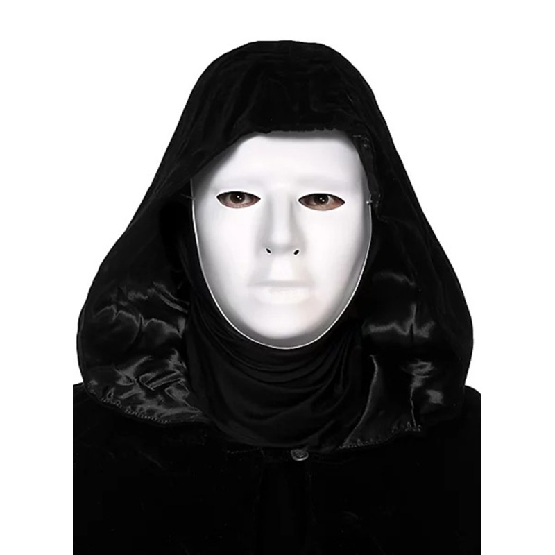 Siyah Kapüşonlu 120 cm Pelerin ve Beyaz Boyanabilir Tam Yüz Maske