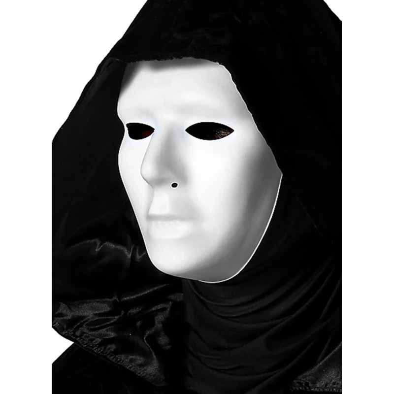 Siyah Kapüşonlu 120 cm Pelerin ve Beyaz Boyanabilir Tam Yüz Maske