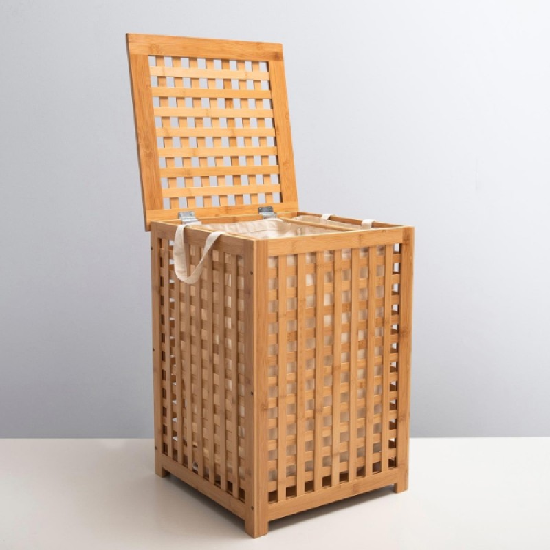 Büyük Boy Ahşap Bambu Kirli Sepeti 45x45x62 Büyük Boy Ahşap Bambu Kirli Sepeti 45x45x62