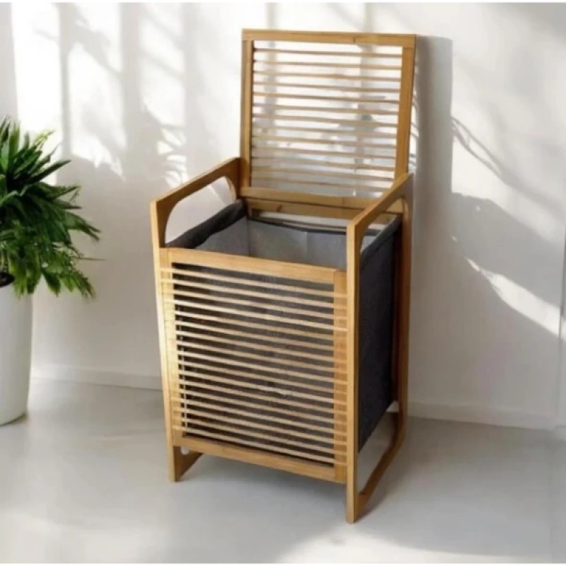 Orta Boy Ahşap Bambu Kirli Sepeti 40x35x60 Orta Boy Ahşap Bambu Kirli Sepeti 40x35x60