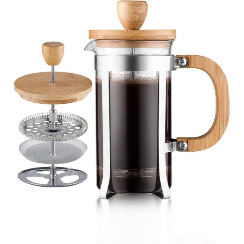 Ahşap Detaylı 600 ml Cam French Press Ahşap Detaylı 600 ml Cam French Press