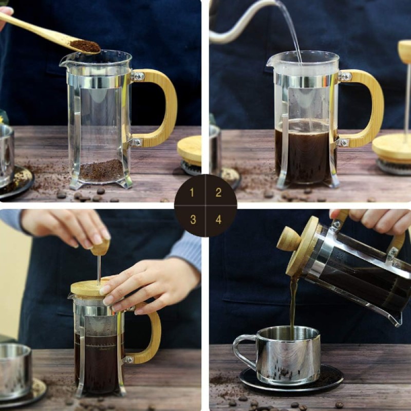 Ahşap Detaylı 600 ml Cam French Press Ahşap Detaylı 600 ml Cam French Press