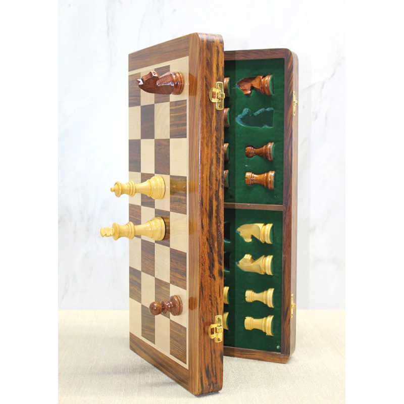 Mıknatıs Taşlı Ahşap Katlanabilir Kutulu Satranç Oyunu 40 Cm 