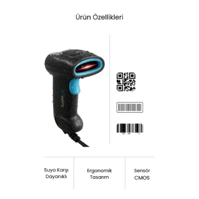  USB Kablolu 1D/2D Barkod & Karekod Okuyucu