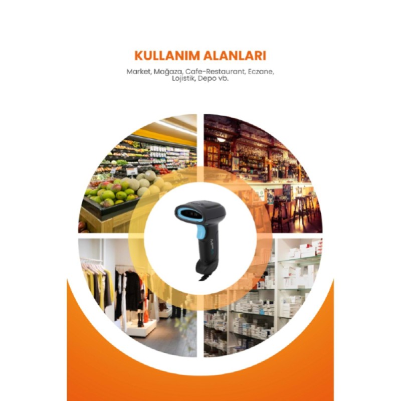  USB Kablolu 1D/2D Barkod & Karekod Okuyucu