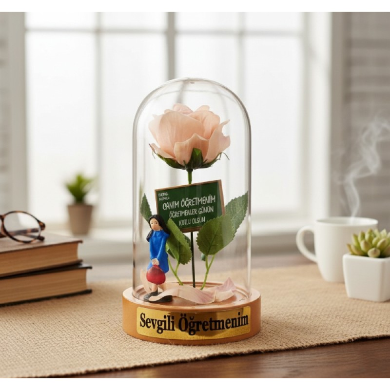 Güllü Biblolu Ters Fanus - Öğretmenler Günü Hediyesi Güllü Biblolu Ters Fanus - Öğretmenler Günü Hediyesi