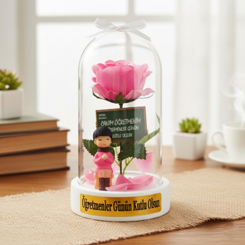 Güllü Biblolu Ters Fanus - Öğretmenler Günü Hediyesi Güllü Biblolu Ters Fanus - Öğretmenler Günü Hediyesi