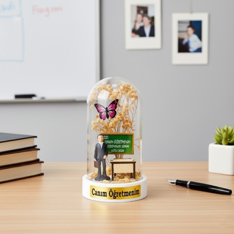 Sıralı Biblolu Ters Fanus - Öğretmenler Günü Hediyesi