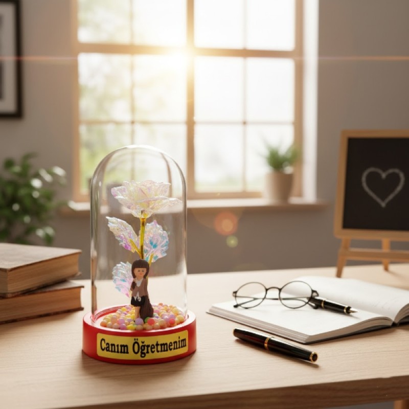 Sonsuzluk Güllü Ters Fanus - Öğretmenler Günü Hediyesi 