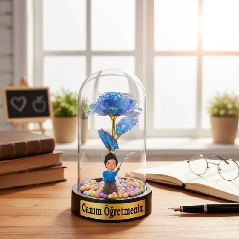 Sonsuzluk Güllü Ters Fanus - Öğretmenler Günü Hediyesi 