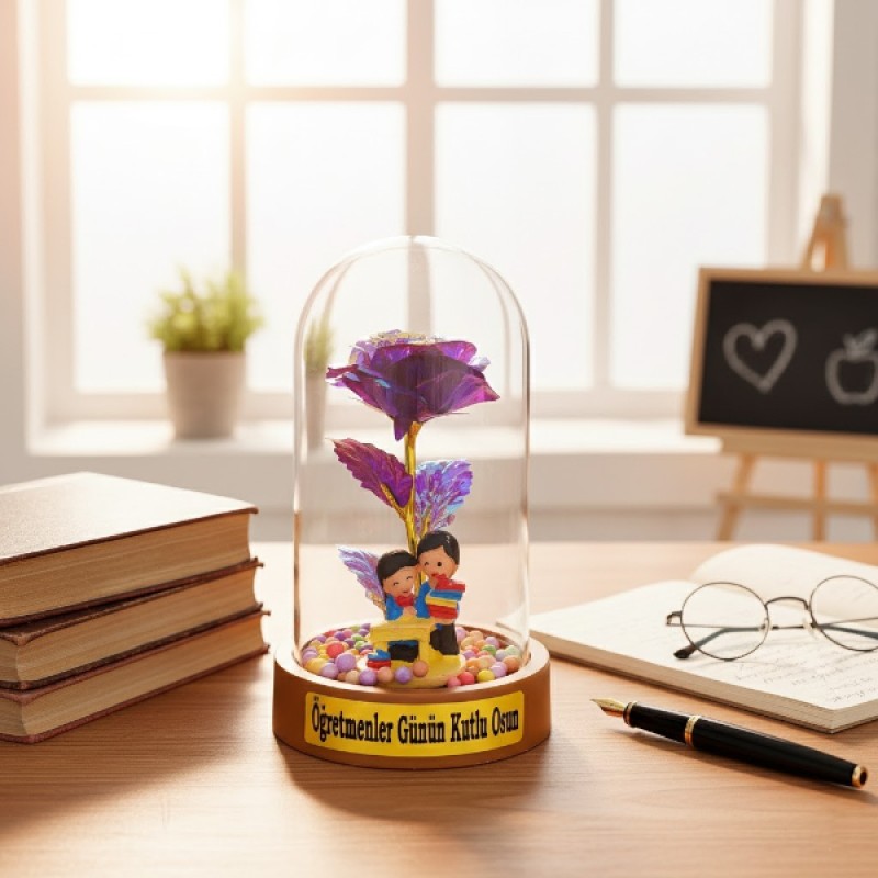 Sonsuzluk Güllü Ters Fanus - Öğretmenler Günü Hediyesi 