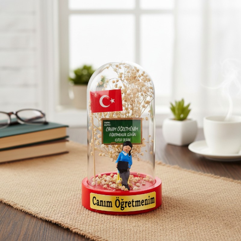 Türk Bayraklı Ters Fanus - Öğretmenler Günü Hediyesi