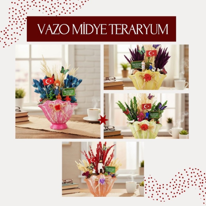 Vazo Midye Teraryum - Öğretmenler Günü Hediyesi 